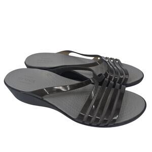 Crocs Isabella Mini Wedge slide sandals Black Jelly Straps Women's Size 11